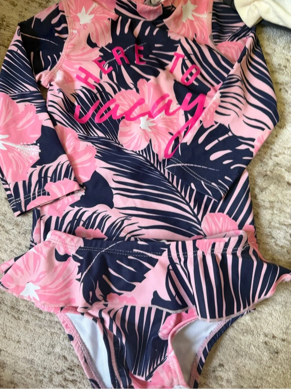 6-12 months - Shade Critters Pink & Navy Floral Long-Sleeve Two Piece Swimsuit